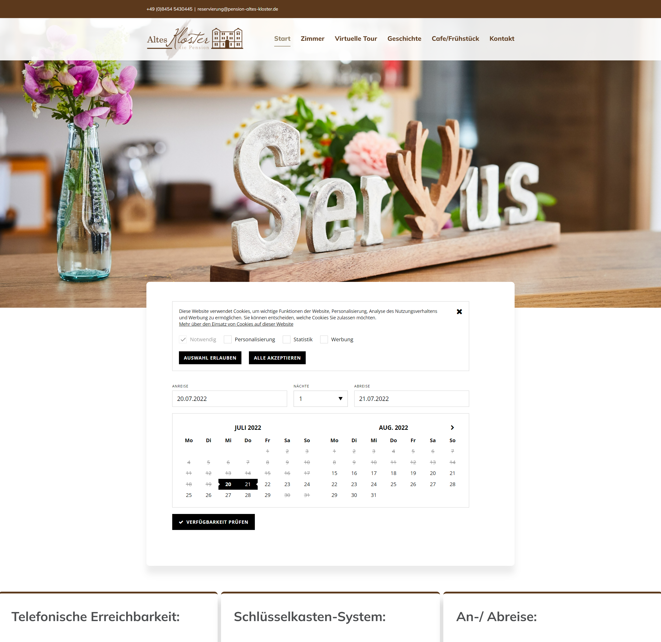 Website Pension Altes Kloster