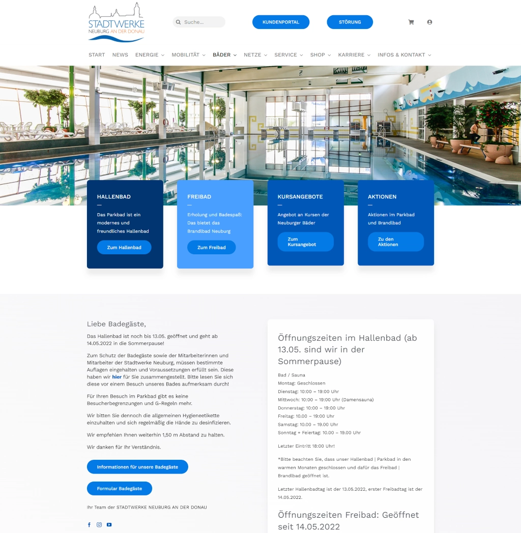 Website Stadtwerke Neuburg an der Donau