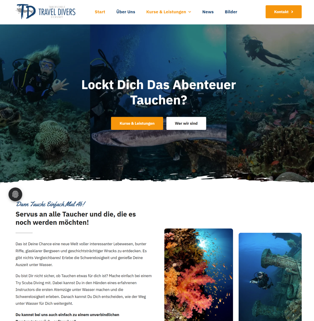 Website Tauchschule Travel Divers Eichstätt