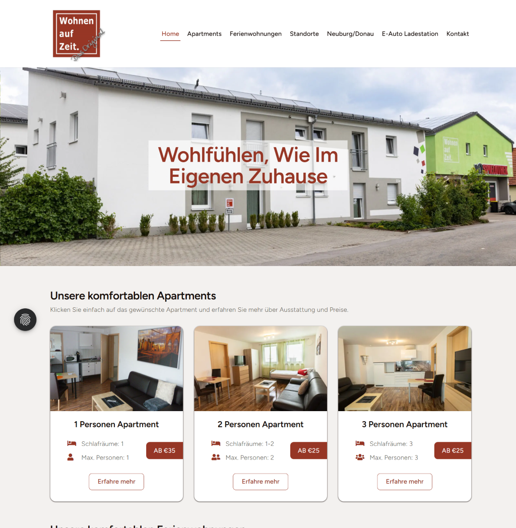 Website Wohnen auf Zeit